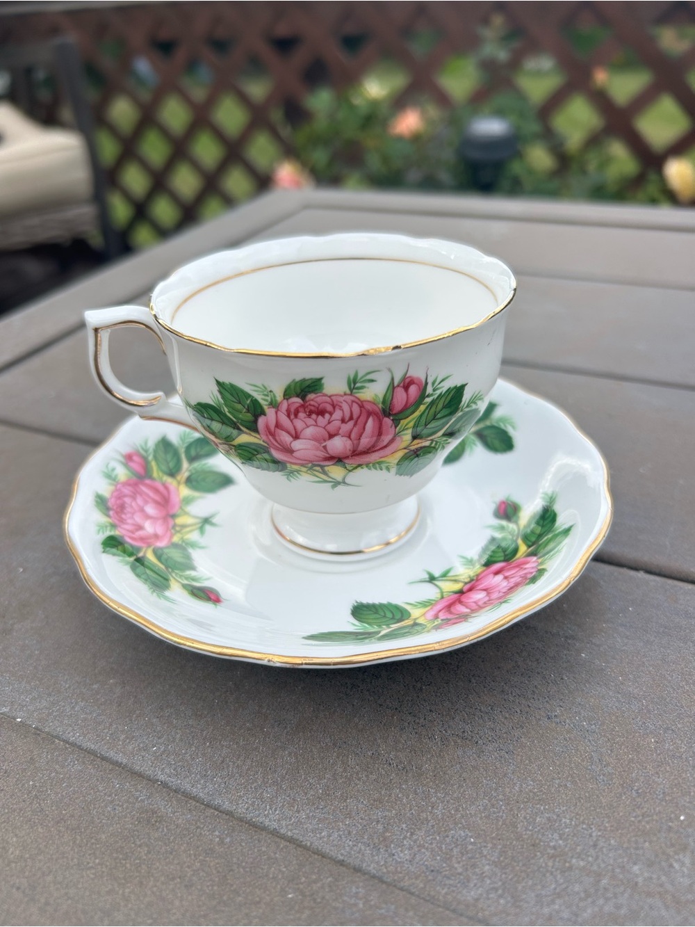 RARE Vintage ColClough pink cabbage roses teacup and saucer 1950s